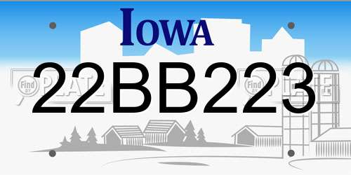 22BB223 Iowa License Plate