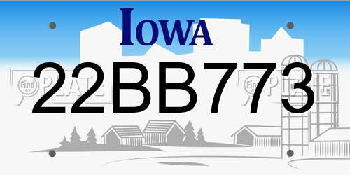 22BB773 Iowa License Plate