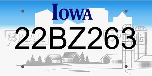 22BZ263 Iowa License Plate