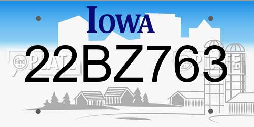 22BZ763 Iowa License Plate