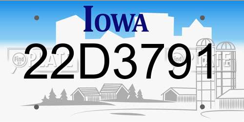 22D3791 Iowa License Plate