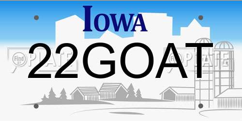 22GOAT Iowa License Plate