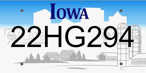 22HG294 Iowa License Plate