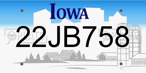22JB758 Iowa License Plate