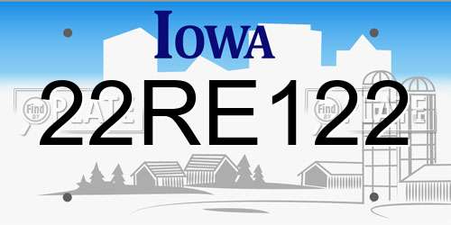 22RE122 Iowa License Plate