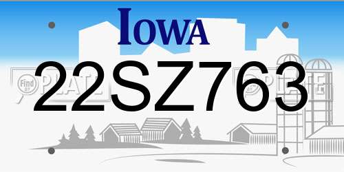 22SZ763 Iowa License Plate