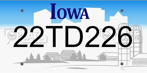 22TD226 Iowa License Plate