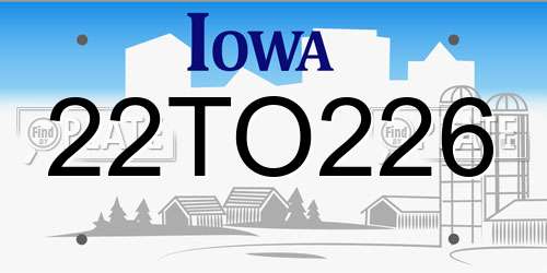 22TO226 Iowa License Plate