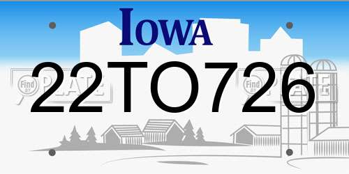 22TO726 Iowa License Plate