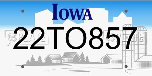 22TO857 Iowa License Plate