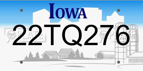 22TQ276 Iowa License Plate