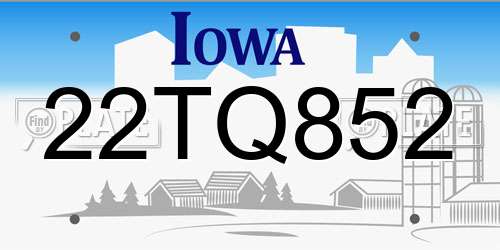 22TQ852 Iowa License Plate