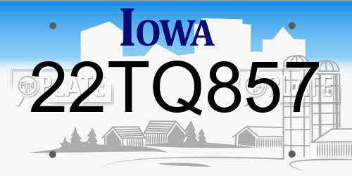 22TQ857 Iowa License Plate