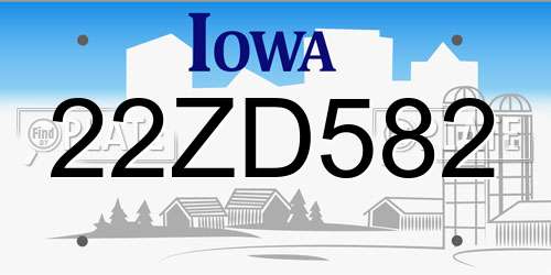 22ZD582 Iowa License Plate
