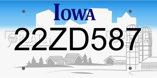 22ZD587 Iowa License Plate