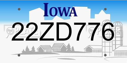 22ZD776 Iowa License Plate