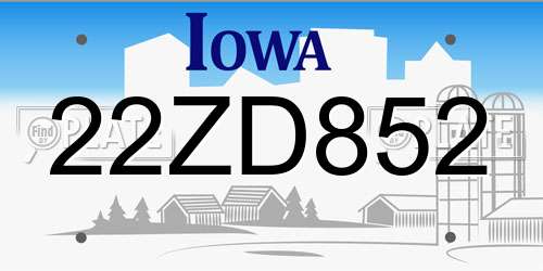 22ZD852 Iowa License Plate