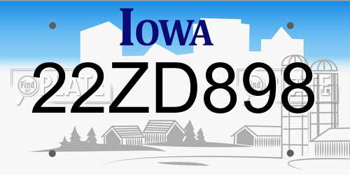 22ZD898 Iowa License Plate