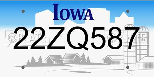 22ZQ587 Iowa License Plate