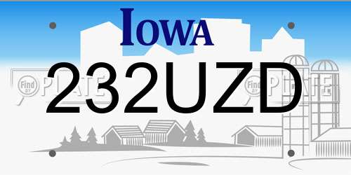 232UZD Iowa License Plate