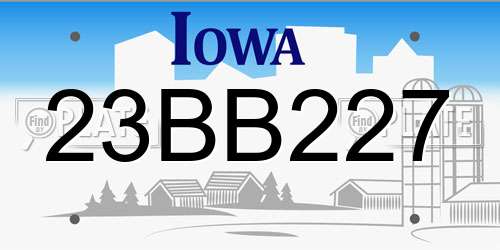 23BB227 Iowa License Plate