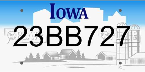 23BB727 Iowa License Plate