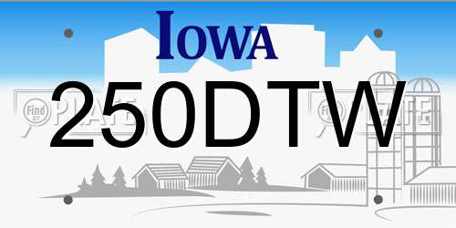 250DTW Iowa License Plate