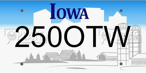 250OTW Iowa License Plate