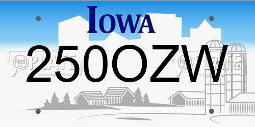 250OZW Iowa License Plate
