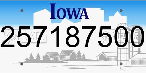 257187500 Iowa License Plate