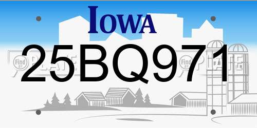 25BQ971 Iowa License Plate