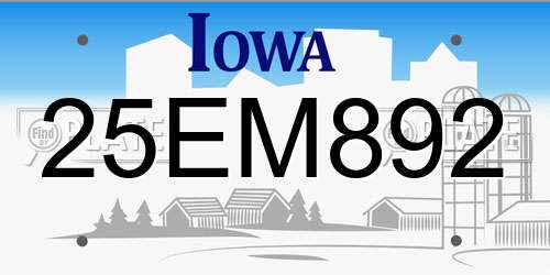 25EM892 Iowa License Plate