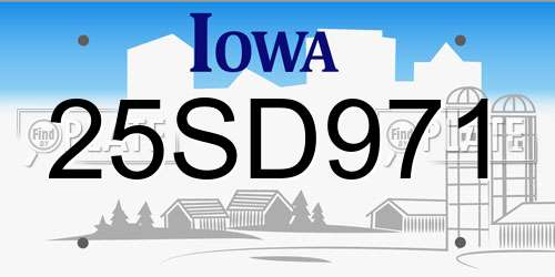 25SD971 Iowa License Plate