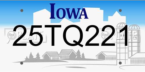25TQ221 Iowa License Plate