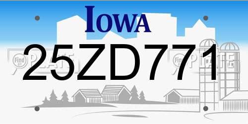 25ZD771 Iowa License Plate