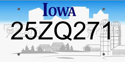 25ZQ271 Iowa License Plate