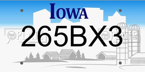 265BX3 Iowa License Plate