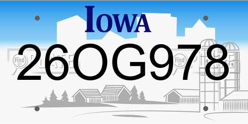 26OG978 Iowa License Plate