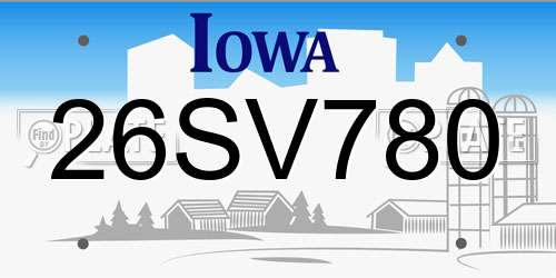 26SV780 Iowa License Plate