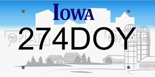 274DOY Iowa License Plate