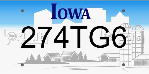 274TG6 Iowa License Plate