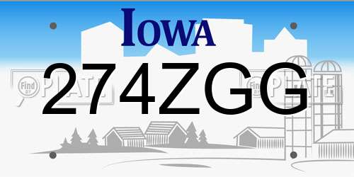 274ZGG Iowa License Plate