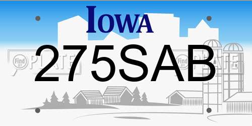 275SAB Iowa License Plate