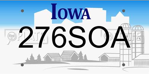 276SOA Iowa License Plate