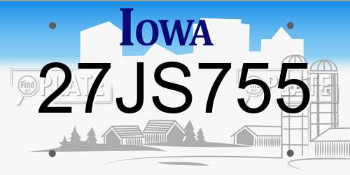 27JS755 Iowa License Plate