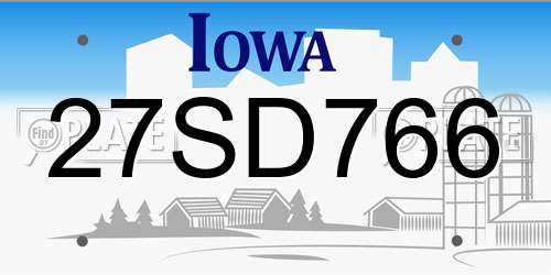 27SD766 Iowa License Plate