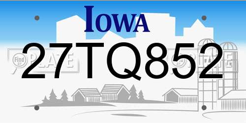 27TQ852 Iowa License Plate