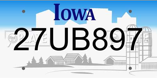 27UB897 Iowa License Plate