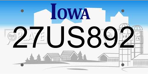 27US892 Iowa License Plate