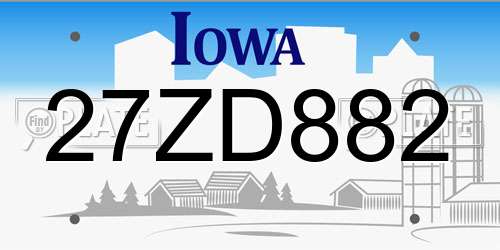 27ZD882 Iowa License Plate